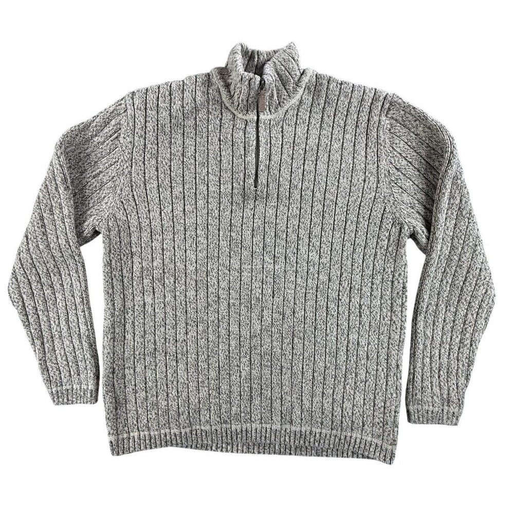 Vintage Eddie Bauer Sweater Mens 2XL Beige 1/4 Zip Mock Neck Cable Knit Japan